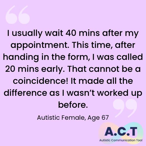 Quote: I usually wait 40 mins after my appointment. This time, after handing in the form, I was called 20 minutes early. That cannot be a coincidence! It made all the difference as I wasn't worked up before